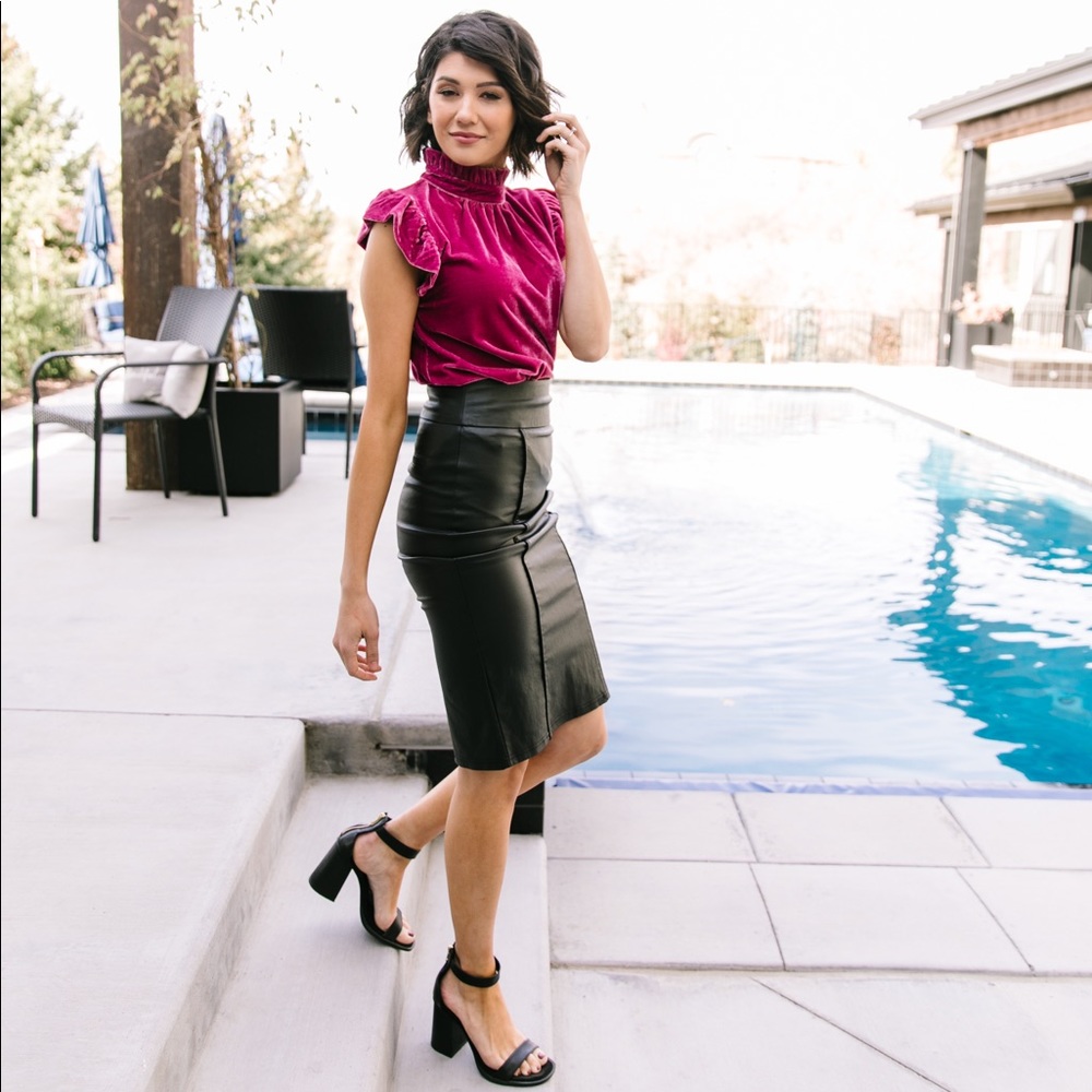 Fuchsia Velvet Mock Neck Top - Picture 6 of 8